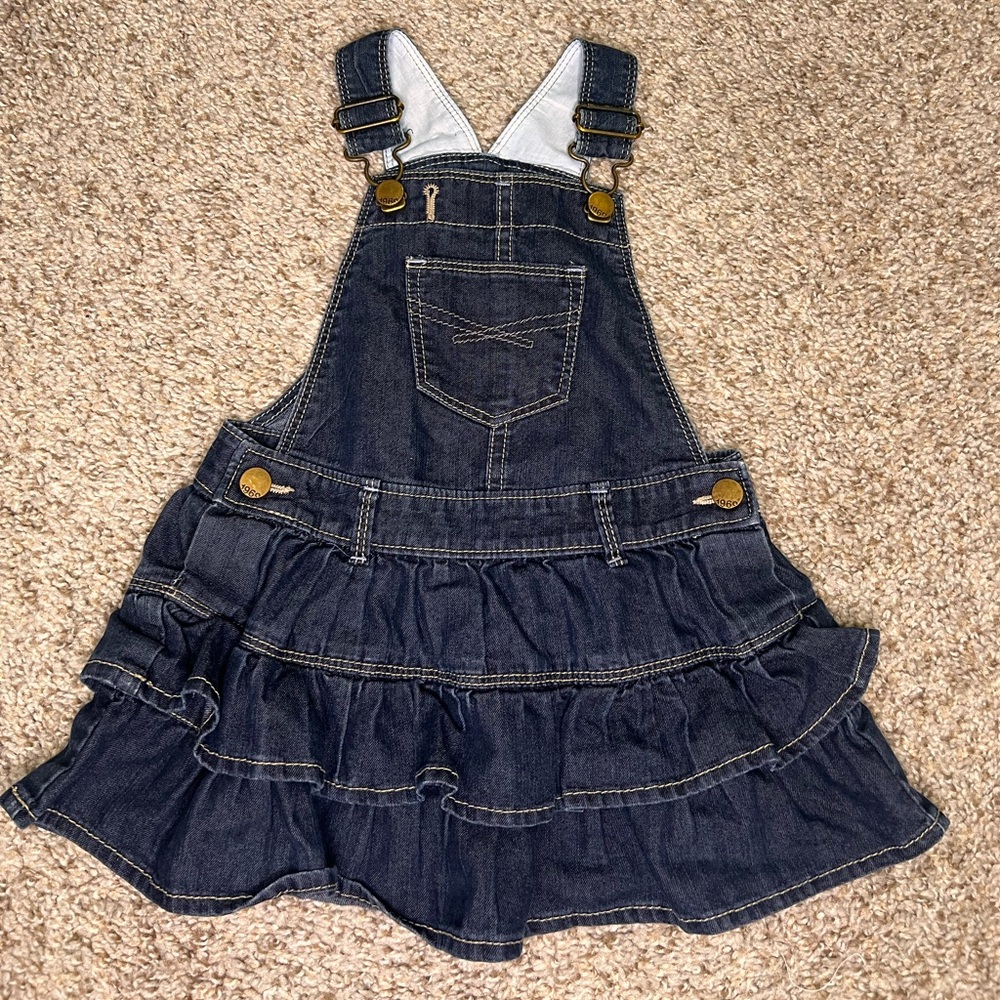 Baby Gap 1969 Denim Overall Dress 12-18M Ruffle Skirt Jumper Toddler Girl